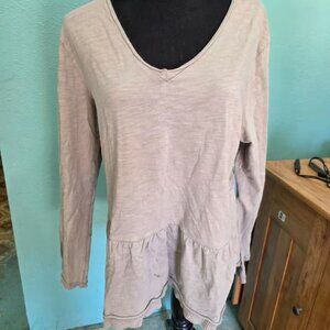 Cotton Bleu long sleeve Women's L Grey Soft Sweater V-Neck 100% cotton